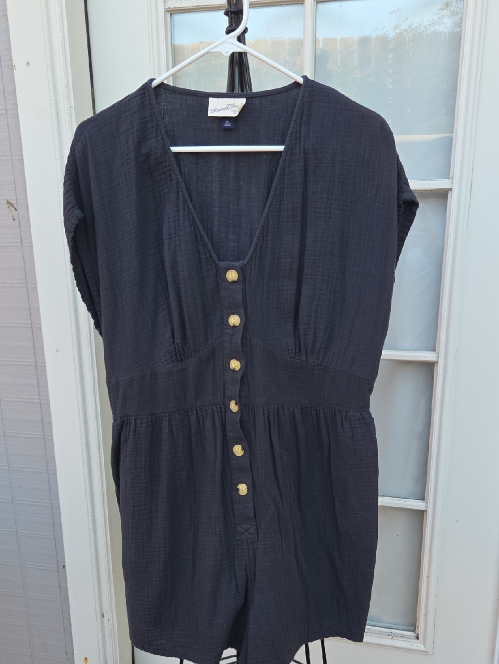 Universal Thread Navy Blue Gauze Button-Front Romper with Buttons, Size XL